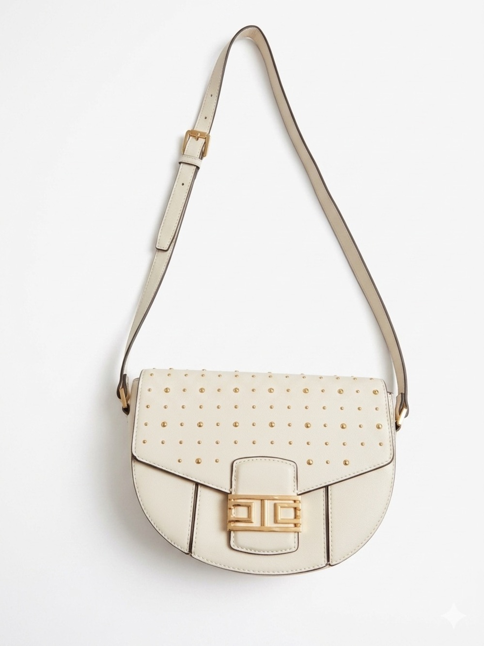 Topshop Cream Vegan Leather Studded Crossbody Bag with Gold Accent